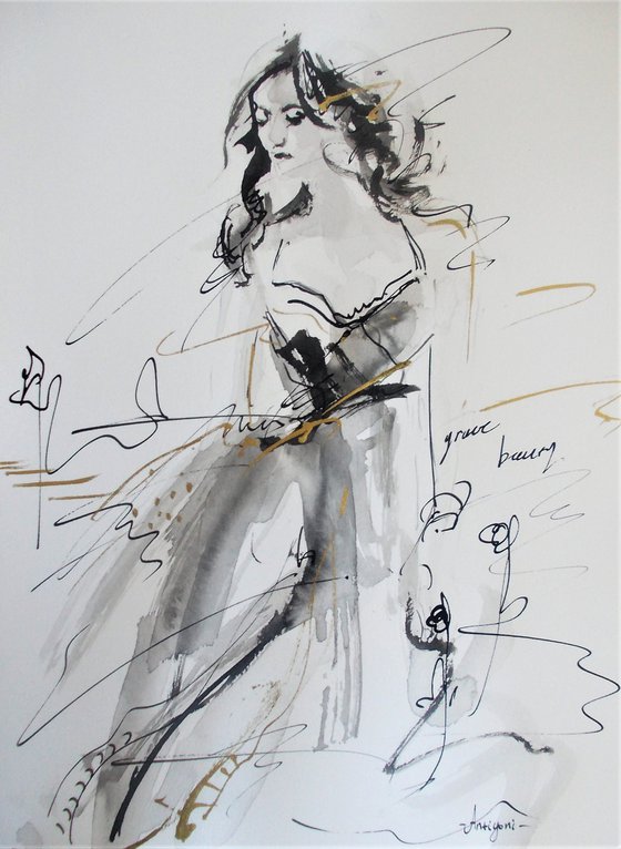 Woman  ink drawing series-Figurative drawing on paper