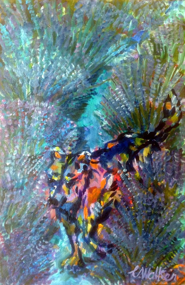 Animal Painting By Chris Walker, 11 X 16, Un Loup Parmi La Lavande, Original Artwork