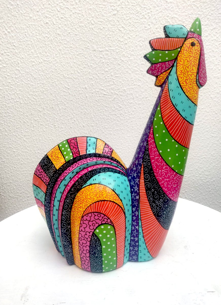 Naive Animal Clay Sculpture By Vio Valova, 8 X 10", Rooster, Original Artwork