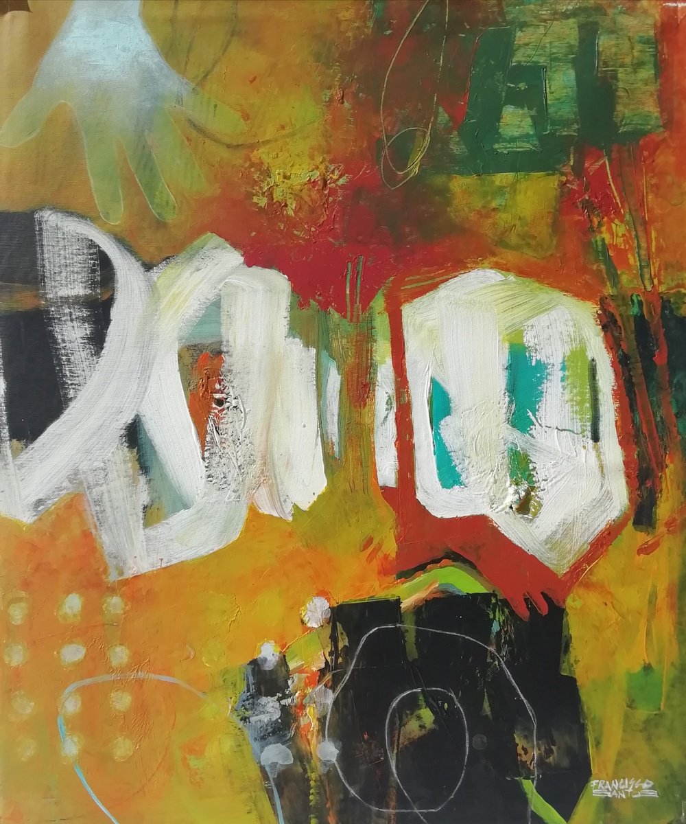 Organic Abstract Acrylic Painting By Francisco Santos, 24 X 28, Insight 1, Original Artwork