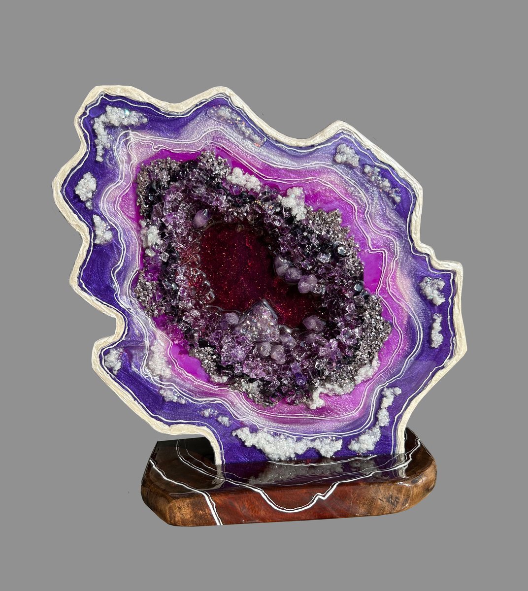 Organic Still Life Sculpture By Alexandra Dobreikin, 14 X 13, Geode Slice Amethyst Luck., Original Artwork