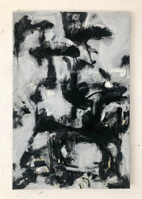 Black and white abstract painting. A new way