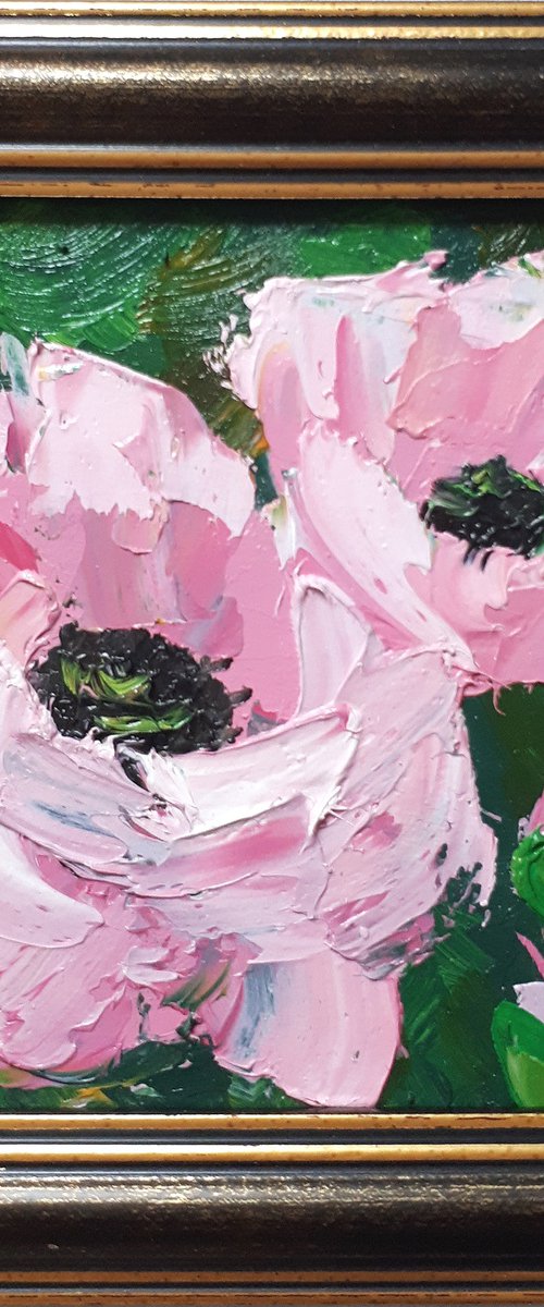 Pink Poppy II...framed / ORIGINAL OIL PAINTING / FROM MY A SERIES OF MINI WORKS by Salana Art Gallery