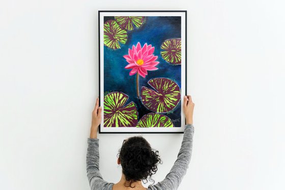 Pink Water lily on Indian handmade paper