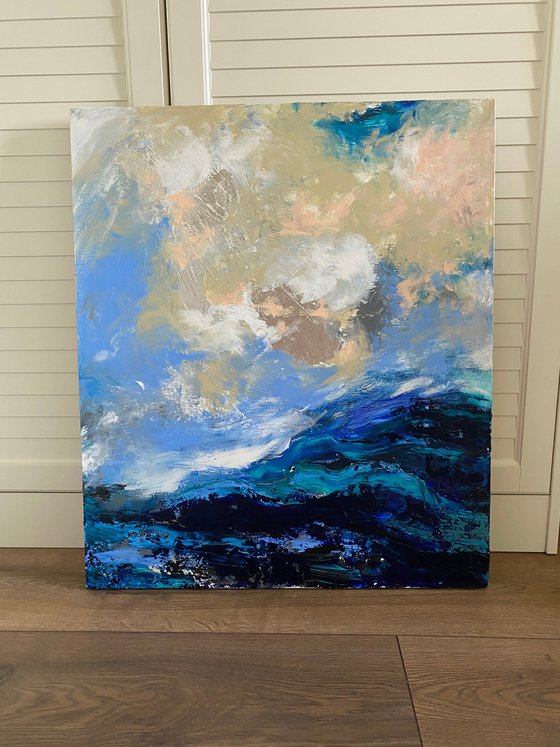 SEA HARMONY -  abstract sea, original painting on canvas, wall decor, abstract painting, blue, sea and sky