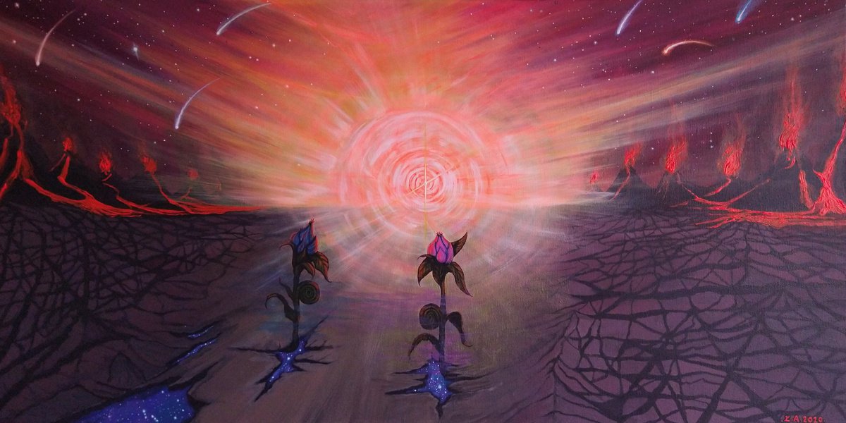 Landscape Acrylic Painting By Zoe Adams, 30 X 15", Apocalypse Landscape, Original Artwork