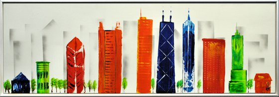 Colourfull Chicago  - abstract acrylic painting, canvas wall art, framed modern art