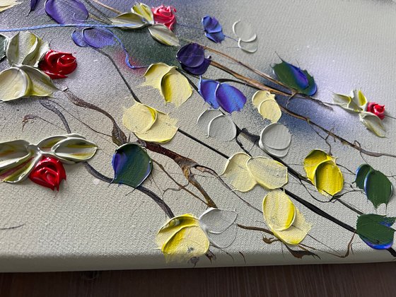 "Colorful Romance II" floral textured painting