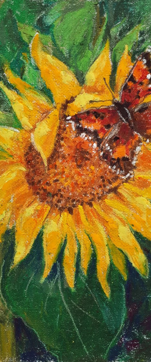 Butterfly on a Sunflower... /  ORIGINAL PAINTING by Salana Art Gallery