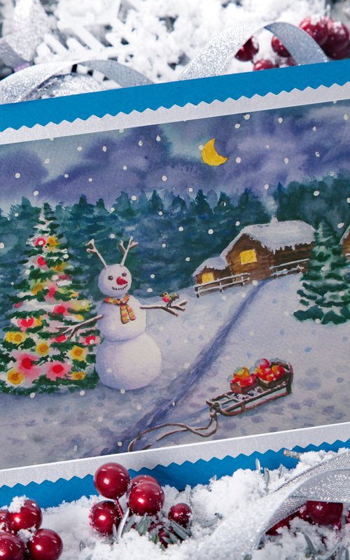 Holidays are Coming - Christmas and New Year watercolor greeting card by Julia Gogol