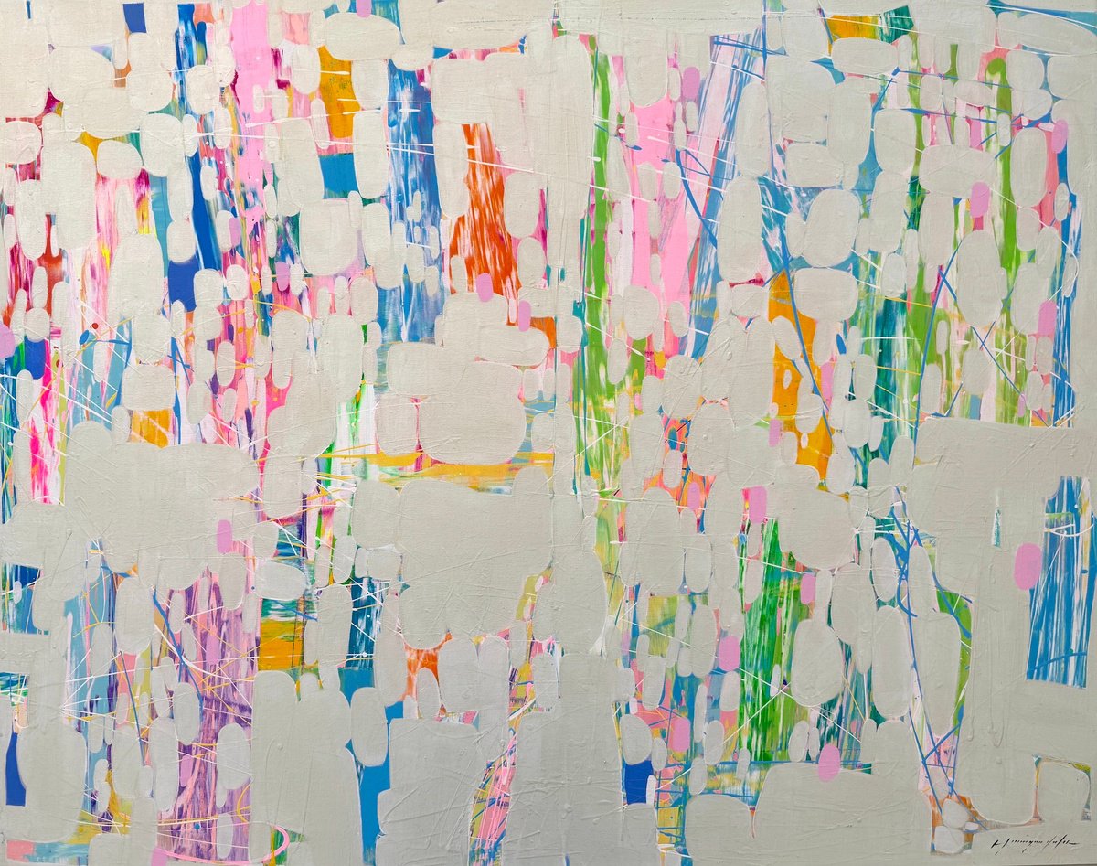 Abstract Oil Painting By Vahe Yeremyan, 57 X 46", Pearl Horizon, Original Artwork