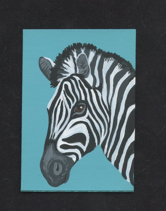 ACEO ATC Original Painting Zebra Wildlife Art-Carla Smale