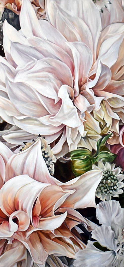 Oil painting with flowers "Dahlia" 90 * 80 cm by Irina Ivlieva