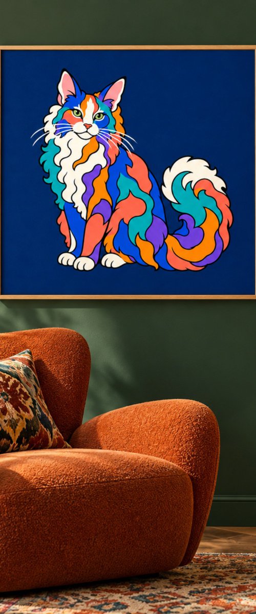 Colorful LaPerm Cat #39 by Marina Krylova