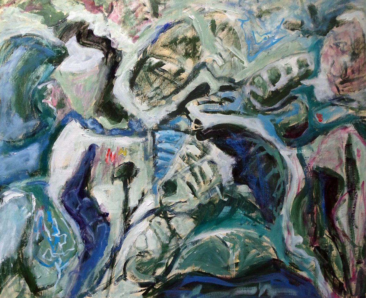 Expressive Abstract Oil Painting By Maureen Finck, 36 X 30", Abstract Seaweed 1, Original Artwork