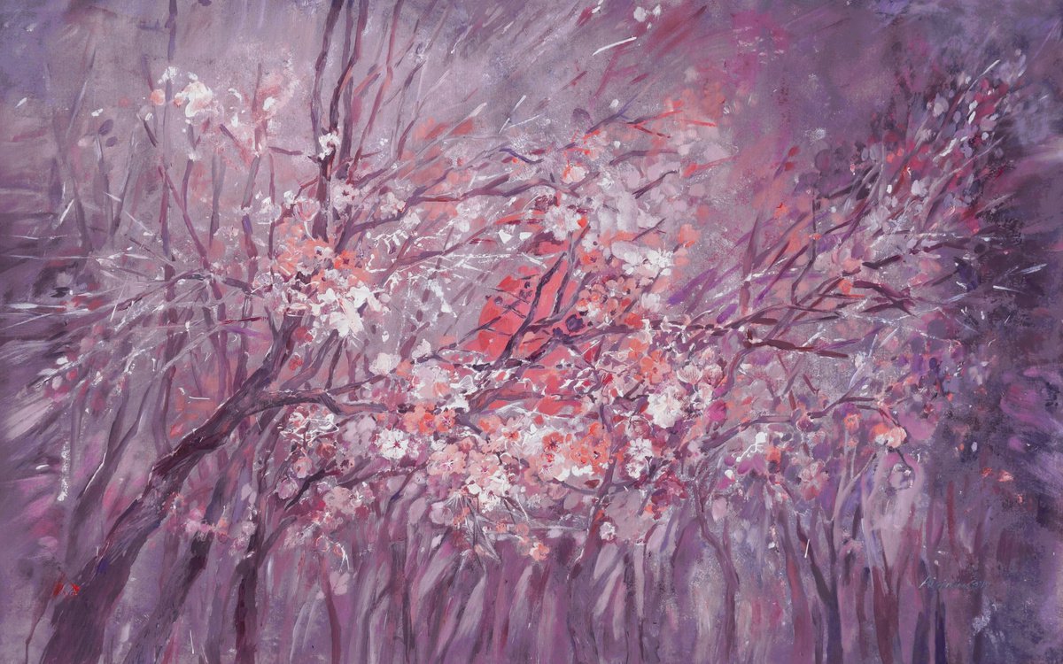 Large painting 100x160 cm unstretched canvas Cherry blossom i002 art original artwork by... by Airinlea