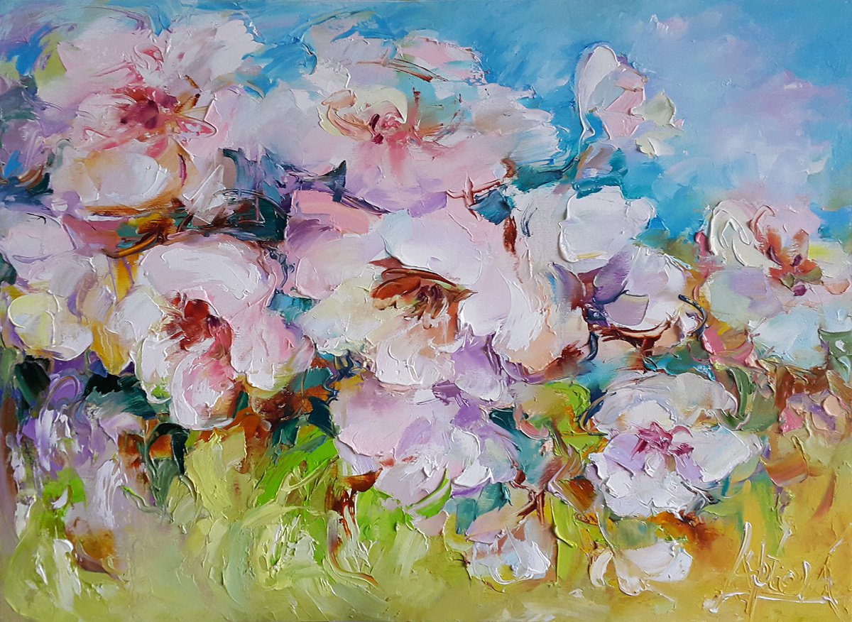 Expressive Botanical Oil Painting By Viktoria Lapteva, 30 X 22", Spring Expression, Original Artwork