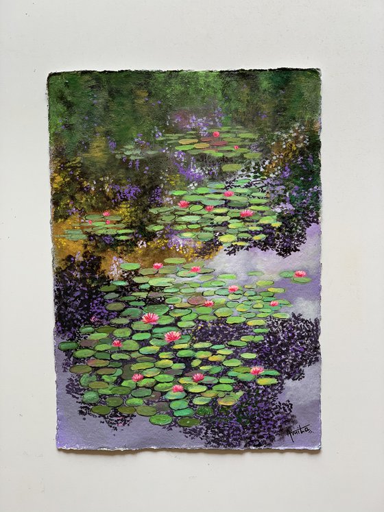 water lilies pond! Monet’s garden on Indian handmade paper