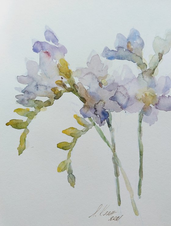 Freesias # 5 original watercolour painting.