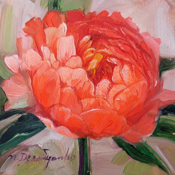 Unique peony wall art, Small oil painting pink flowers original in frame, Peonies art gift for bestfriend