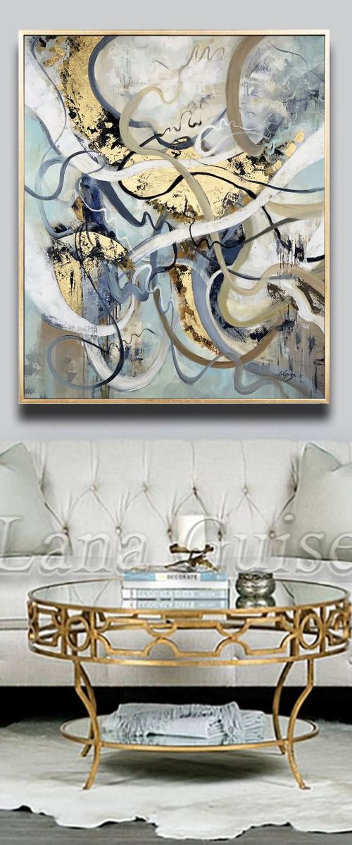 Elegance - 40" Abstract Painting, Gold Leaf Large Painting, Wall Art, Abstract Art, Contemporary Art, Living Room Minimalist Painting by Lana Guise