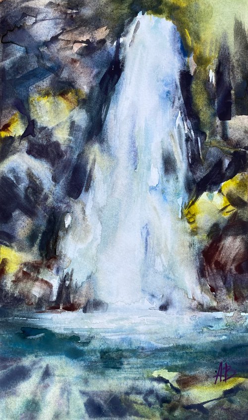 Waterfall 2 - watercolor sketch by Anna Boginskaia