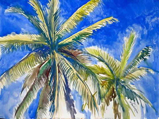 Palm Trees From California., tropical Beach Palms Painting