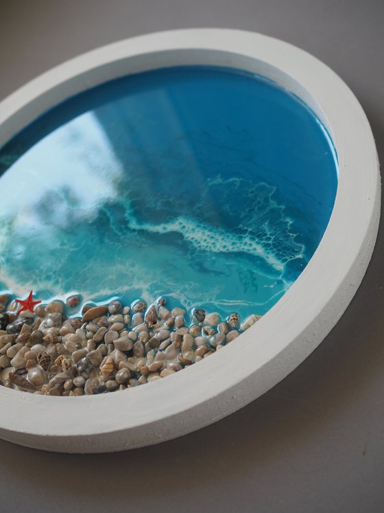 Porthole with sea view - original seascape 3d artwork, framed, ready to hang