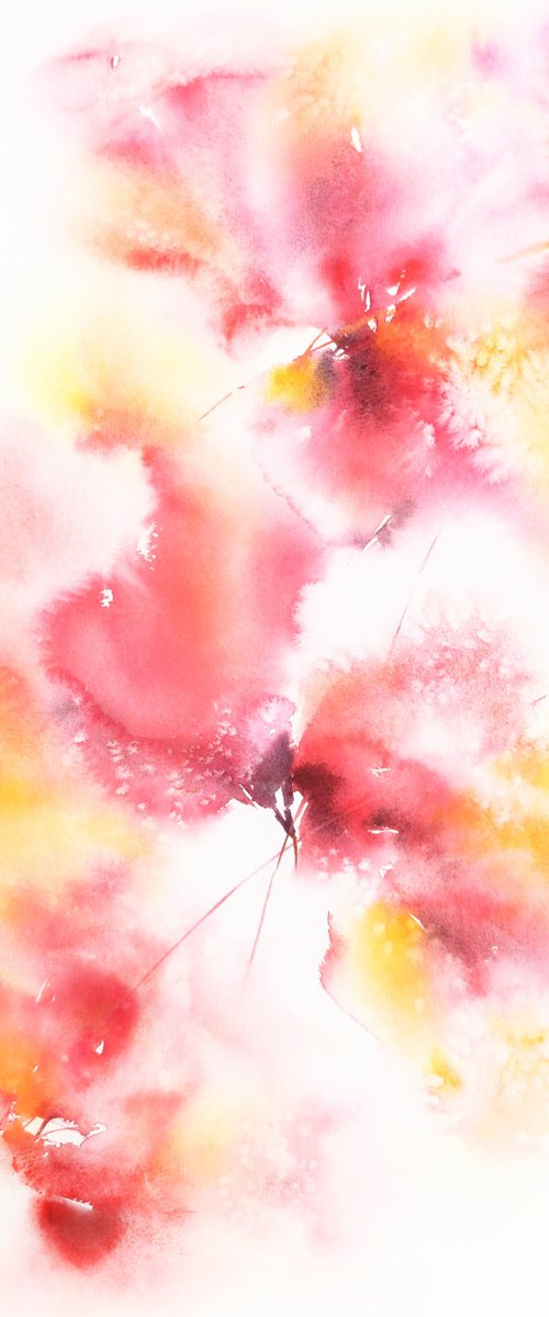 Red abstract flowers by Olga Grigo