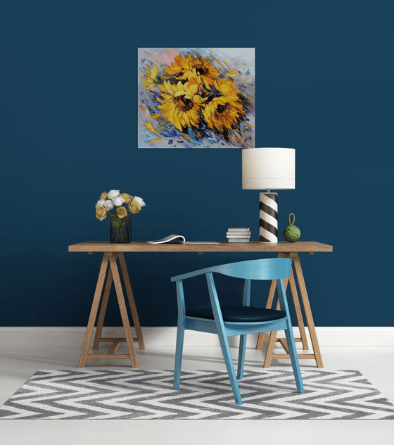 Sunflowers (60x70cm, oil painting, palette knife, ready to hang)