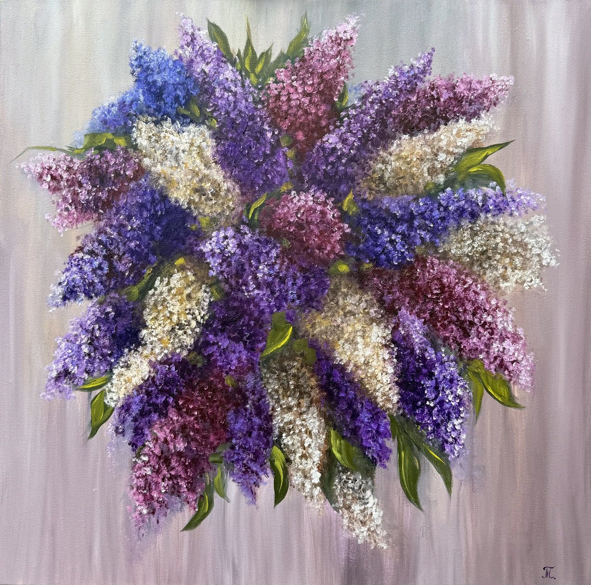 Impressionistic Botanical Oil Painting By Tanja Frost, 24 X 24", Magic Of Lilacs, Original Artwork