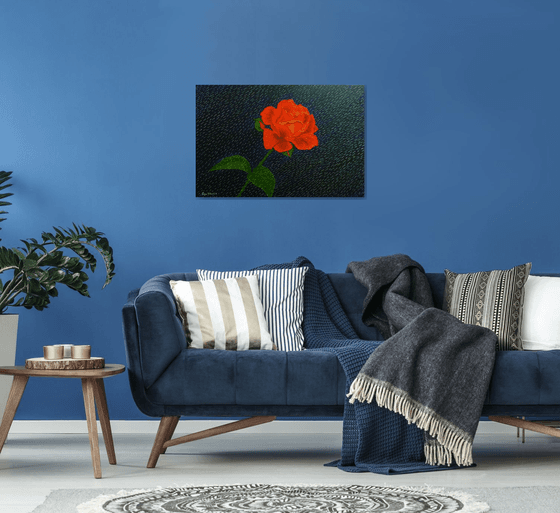 Diamond Rain - Red Rose in Rain abstract painting; home, office decor; gift idea