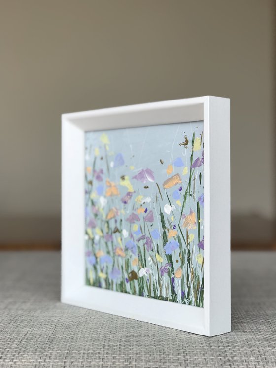 Floral Field abstract acrylic painting Framed 15x15cm