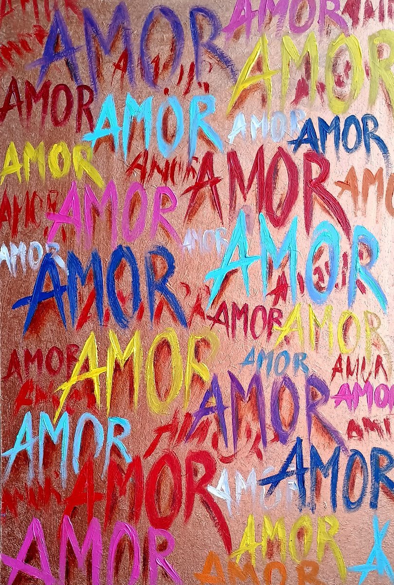 Urban And Pop Abstract Oil Painting By Anastasia Kozorez, 9 X 13, Amore, Original Artwork