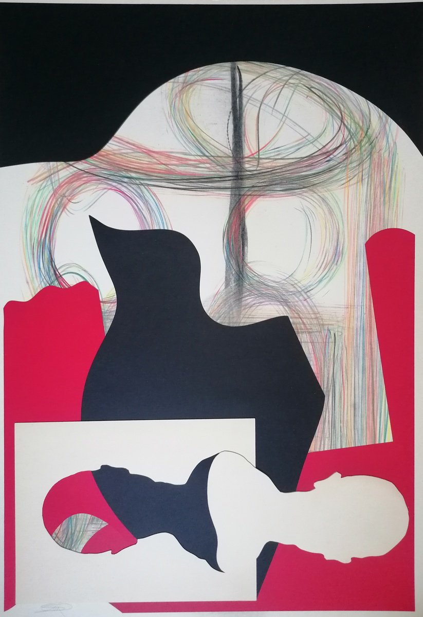 Surrealistic Abstract Acrylic Painting By Stefano Mazzolini, 28 X 39", Pigui, Original Artwork