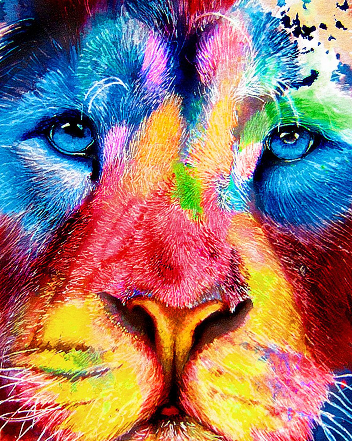 Neon Lion Acrylic Ink Spatter Painting by Peter Williams