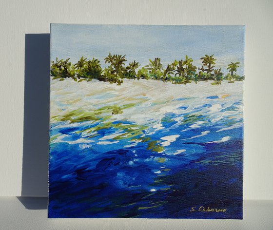 Small Abstract Seascape Painting. (25 x 25 cm). Modern Seascape Beach Coastal Art. Gift Idea