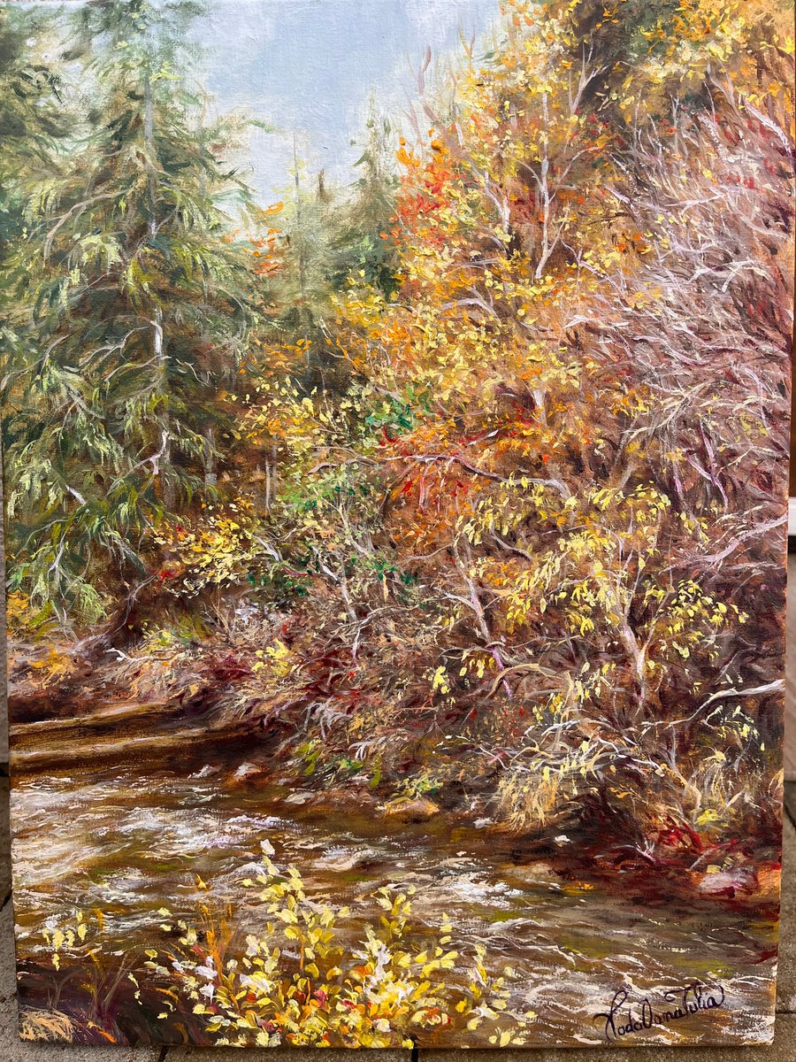Photorealistic Landscape Oil Painting By Oana Voda, 12 X 16", Autumn Song, Original Artwork
