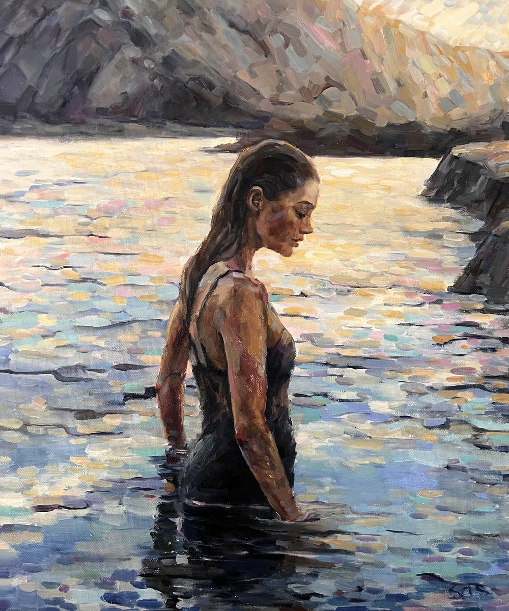 Impressionistic Portrait Oil Painting By Liubou Sas, 20 X 24", Nimph Of The Faiding Sun 2, Original Artwork