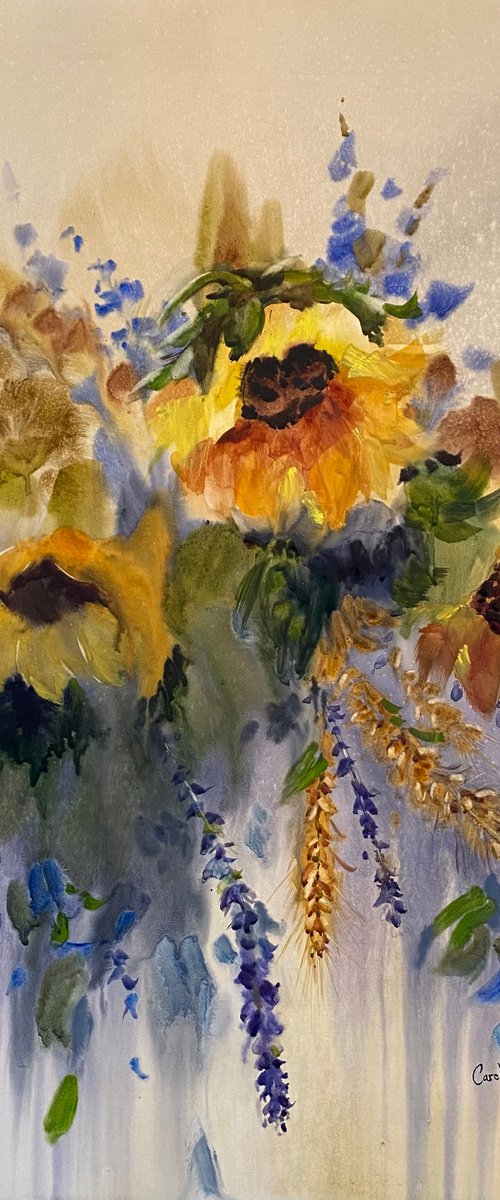 Watercolor “Still life. Flowers of Sun” perfect gift by Iulia Carchelan