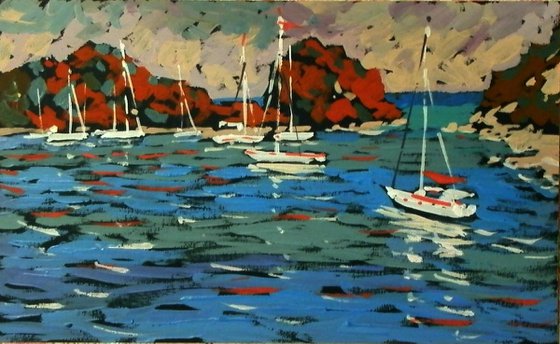 Yachts. Original painting 20x17.5 cm