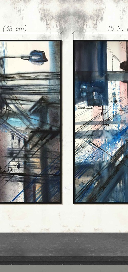 Urban landscape, double set. City landscape, abstraction. by Natalia Veyner