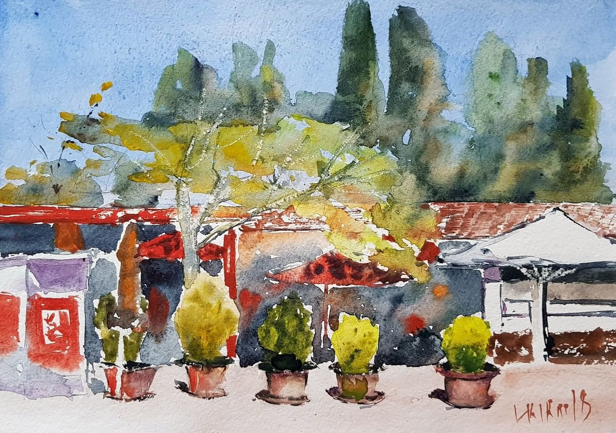 Impressionistic Cityscapes Watercolour By Leonid Kirnus, 11 X 8", Acacia, Original Artwork