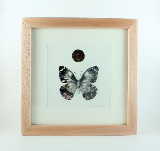 Butterfly / Ink Painting with Gold Leaf and Metallic Pigment