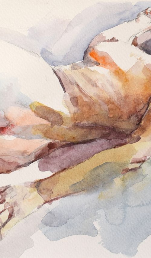 Nude on the bed by Goran Žigolić Watercolors