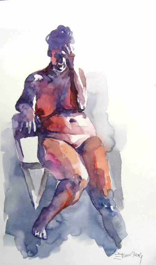 nude sitting by Goran Žigolić Watercolors