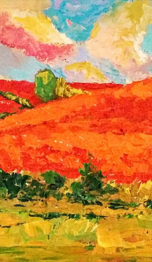 The mood of the reds, landscape by Padmaja Madhu
