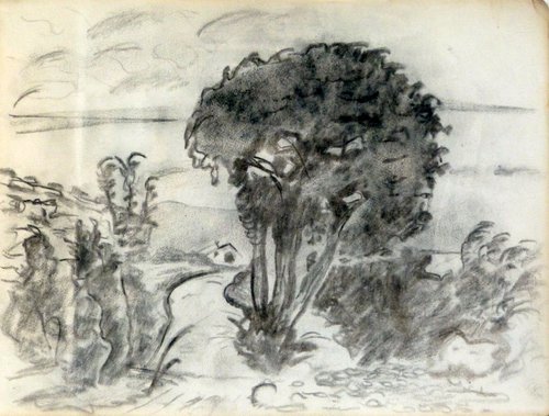 The Landscape 1, vintage drawing, 30x23 cm by Frederic Belaubre