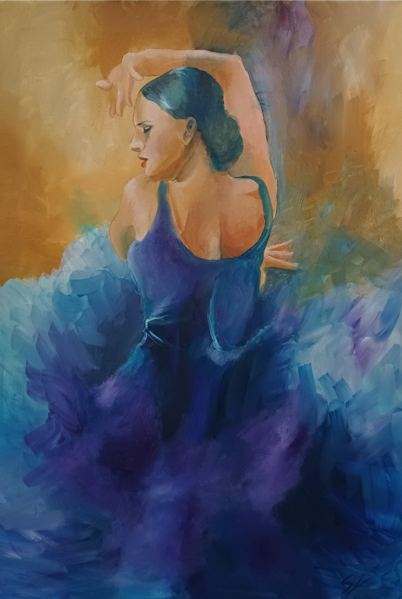 Impressionistic Portrait Oil Painting By Susana Z. Harris, 16 X 24", Flamenco Dancer 24, Original Artwork