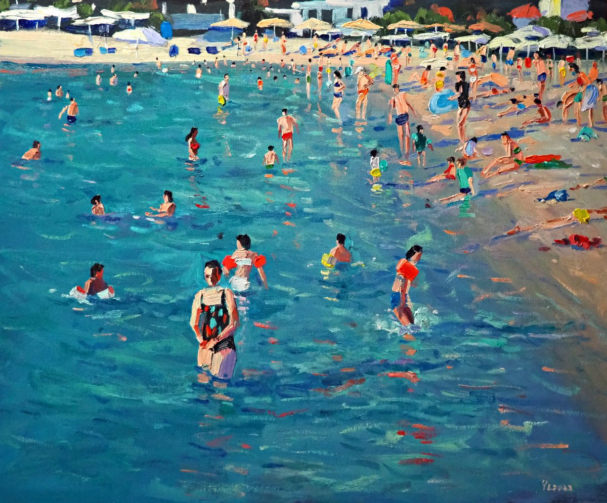 Impressionistic Landscape Oil Painting By Yuanyuan Liu, 26 X 21", Dubrovink Beach, Original Artwork